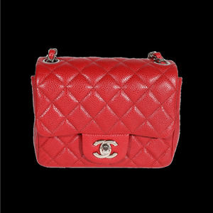 Chanel Red Quilted Caviar Mini Square Classic Flap Bag